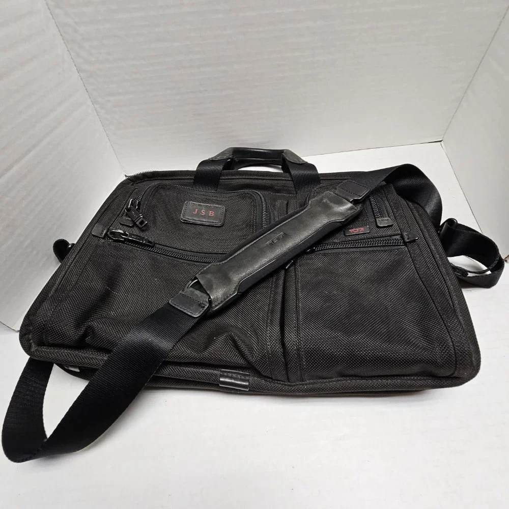 Black Tumi Alpha Bag Strap Adjustable Laptop Brief Case Briefcase Handles T-Pass